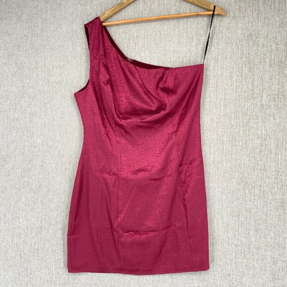 Lulus Dress Mini Satin Lisette One Shoulder Jacquard Cocktail Party Bodice Large - Picture 2 of 13